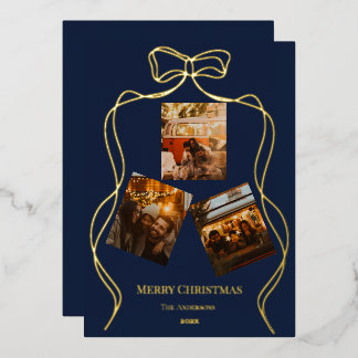Elegant Midnight Navy Gold Foil Photo Holiday Card