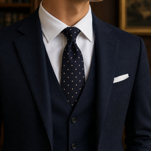 Elegant Midnight Navy Subtle Beige Polka Dots Tie
