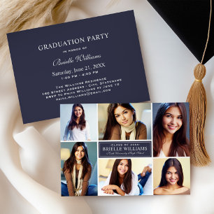 Elegant Midnight Photo Collage Graduation Party Invitation