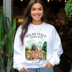 Elegant Milan Italy Cityscape Watercolor Sweatshirt