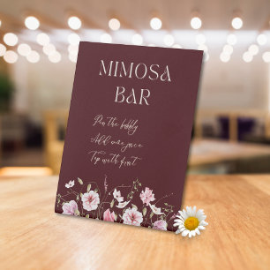 Elegant Mimosa Bar Sign Burgundy Floral