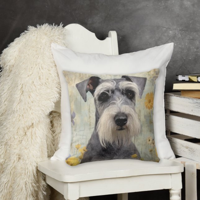 Elegant Mini Schnauzer Throw Pillow (Add some cuteness to your home decor with this pretty Schnauzer throw pillow.)