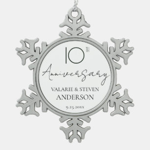 Elegant Minimal 10th Anniversary Wedding  Ceramic Snowflake Pewter Christmas Ornament