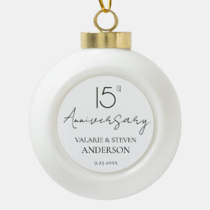 Elegant Minimal 15th Anniversary Wedding  Ceramic Ceramic Ball Christmas Ornament