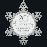 Elegant Minimal 20th Anniversary Wedding  Ceramic Snowflake Pewter Christmas Ornament<br><div class="desc">Minimal Black and white font only design. Script font highlights with easy to read serif name font. Easy to adjust for your own wedding needs. Personalized wedding supplies</div>