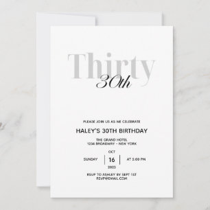 Elégant minimal 30e anniversaire Invitation de fêt