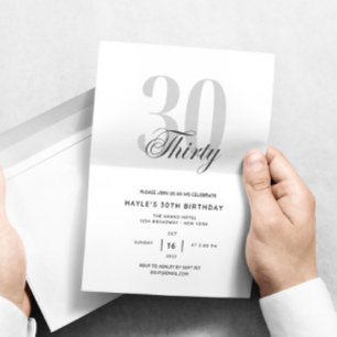 Elégant minimal 30e anniversaire Invitation de fêt