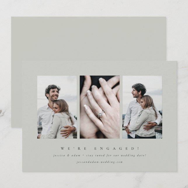 Elegant Minimal 3 Photo Engagement Announcement (Front/Back)