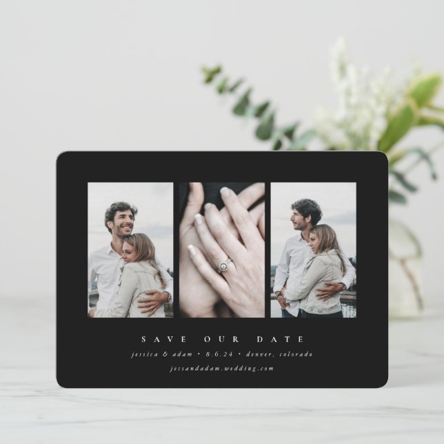 Elegant Minimal 3 Photo Save The Date (Standing Front)