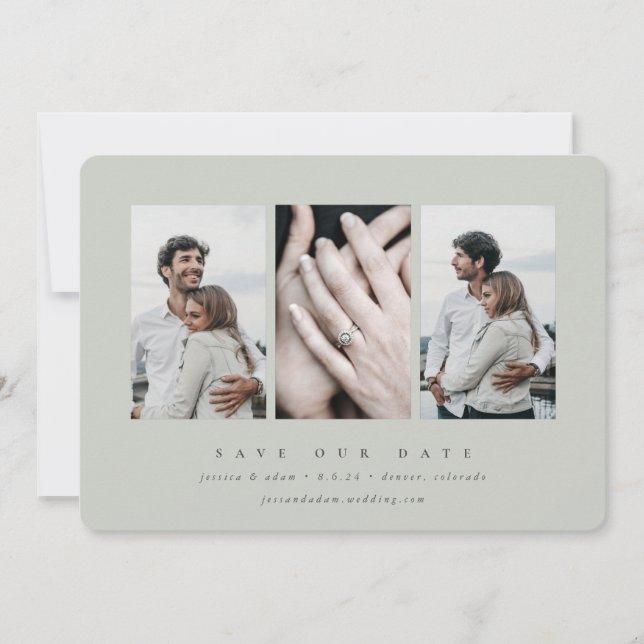Elegant Minimal 3 Photo Save The Date (Front)