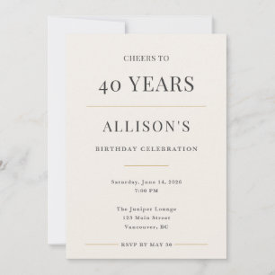 Elegant Minimal 40th Birthday Celebration Invitation