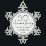 Elegant Minimal 50th Anniversary Wedding Snowflake Pewter Christmas Ornament<br><div class="desc">Minimal Black and white font only design. Script font highlights with easy to read serif name font. Easy to adjust for your own wedding needs. Personalized wedding supplies</div>