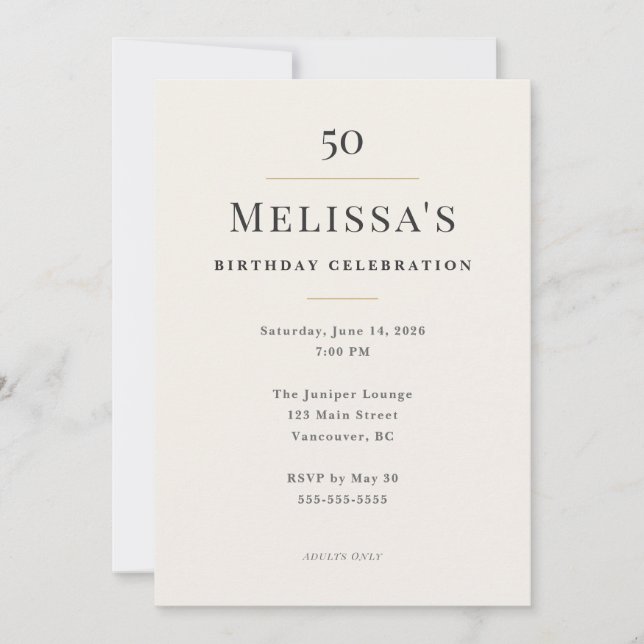Elegant Minimal 50th Birthday Celebration Invitation (Front)
