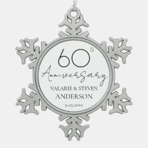 Elegant Minimal 60th Anniversary Wedding Snowflake Pewter Christmas Ornament
