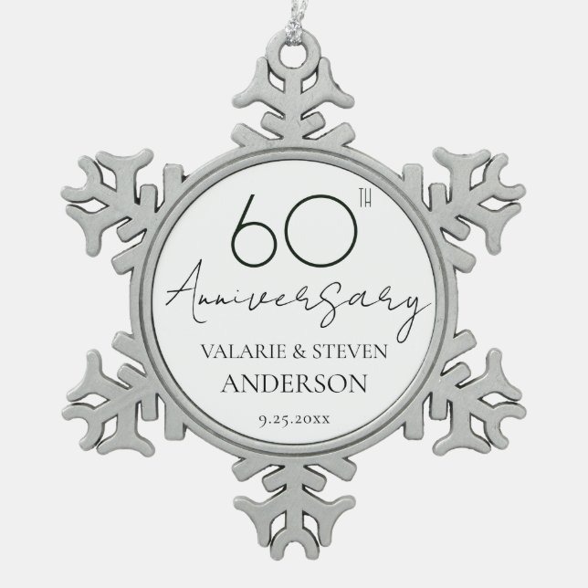 Elegant Minimal 60th Anniversary Wedding Snowflake Snowflake Pewter Christmas Ornament (Front)