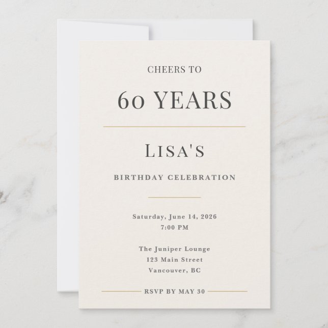 Elegant Minimal 60th Birthday Celebration Invitation (Front)