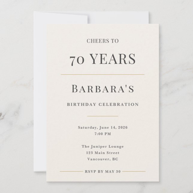 Elegant Minimal 70th Birthday Celebration Invitation (Front)