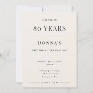 Elegant Minimal 80th Birthday Celebration Invitation