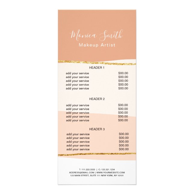 Elegant minimal abstract gold glitter price list  rack card (Front)