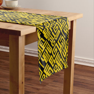 Elegant Minimal African Tribal Pattern Yellow Line Short Table Runner
