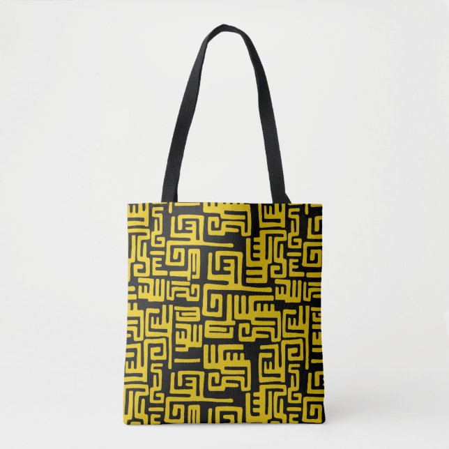 Elegant Minimal African Tribal Pattern Yellow Line Tote Bag (Front)
