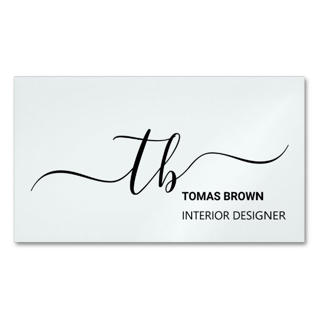 Elegant minimal aqua black monogram initials 	Magnetic business card (Front)