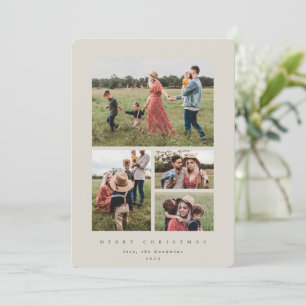 Elegant Minimal Beige Frame 4 Photo Holiday Card