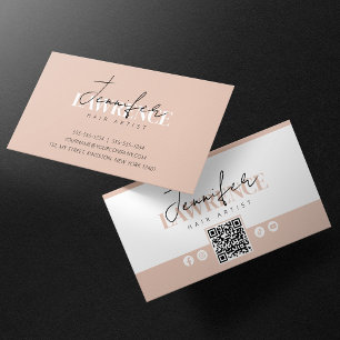 Elegant Minimal Biege Trendy HairStylist QR Code Business Card