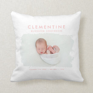 Elegant minimal  birth announcement photo throw pillow