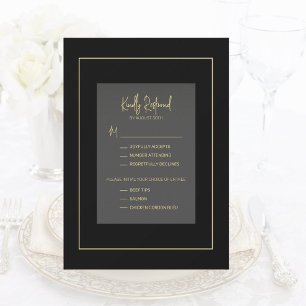 Elegant Minimal Black and Gold Dinner Choice RSVP Invitation