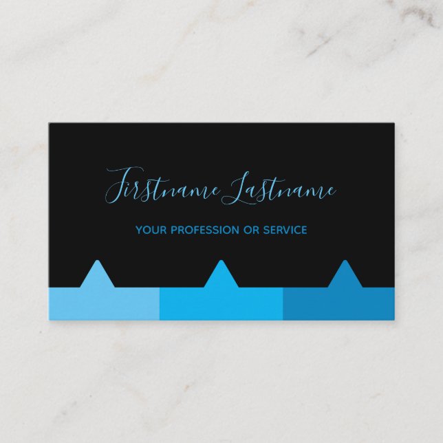 Elegant minimal black and indigo blue monogram bus business card (Front)