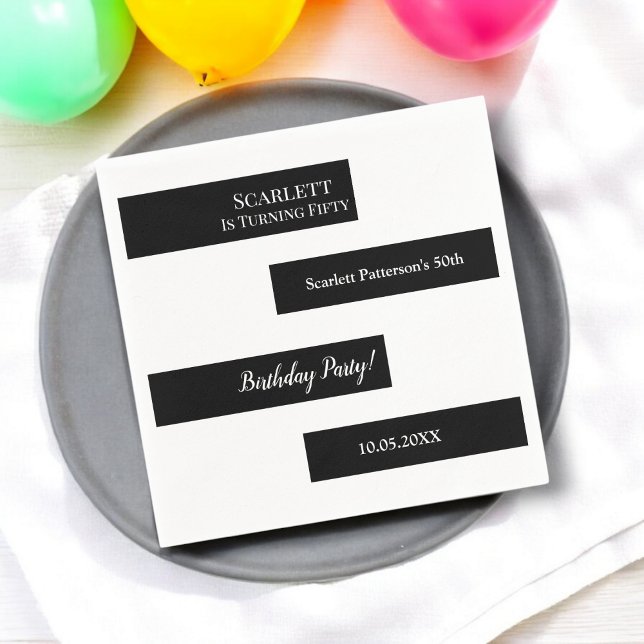 Elegant Minimal Black And White Chic 50th Birthday Napkin (Creator Uploaded)
