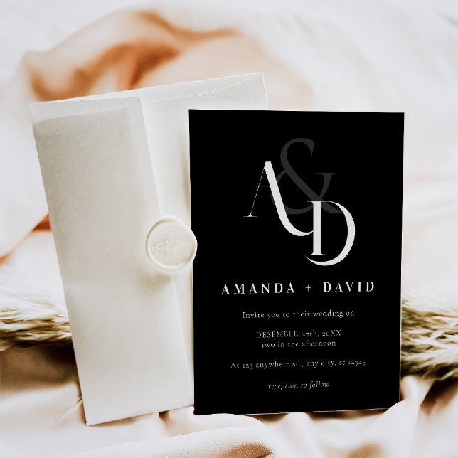 Elegant Minimal Black and White Simple Wedding Invitation (Creator Uploaded)