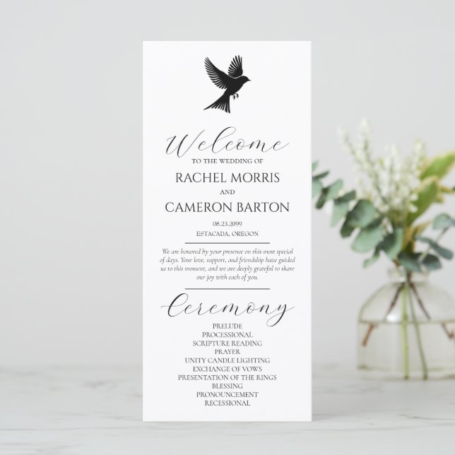 Elegant Minimal Black and White with Bird Program (Standing Front)
