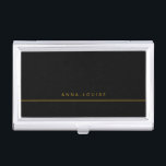 Elegant Minimal Black Gold Line Name Business Card Holder<br><div class="desc">Modern and elegant black business card case,  personalize it with your name of choice in golden brown on black background. All colours can be changed if you like. More matching items are available in my shop.</div>
