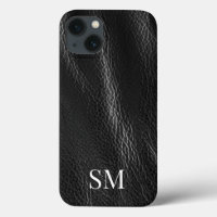 Elegant Minimal Black Leather Monogram Initials