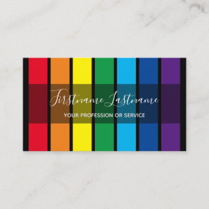 Elegant minimal black rainbow color stripes busine business card