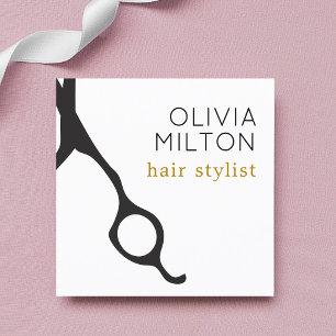 Elegant Minimal Black Scissors Hairstylist Square Business Card