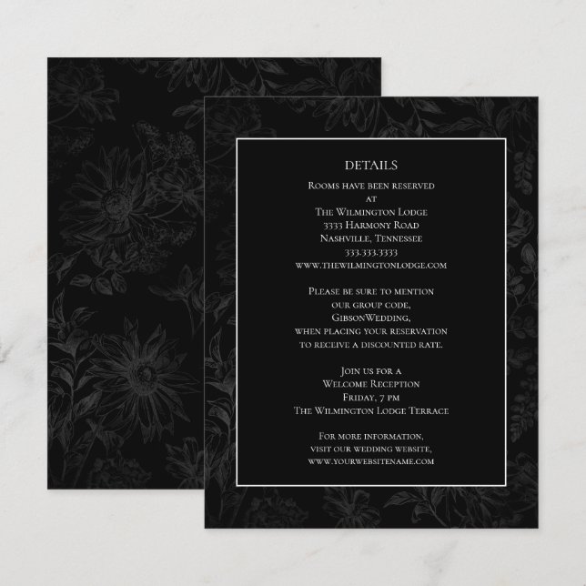 Elegant Minimal Black Tapestry Wedding Details Enclosure Card (Front/Back)