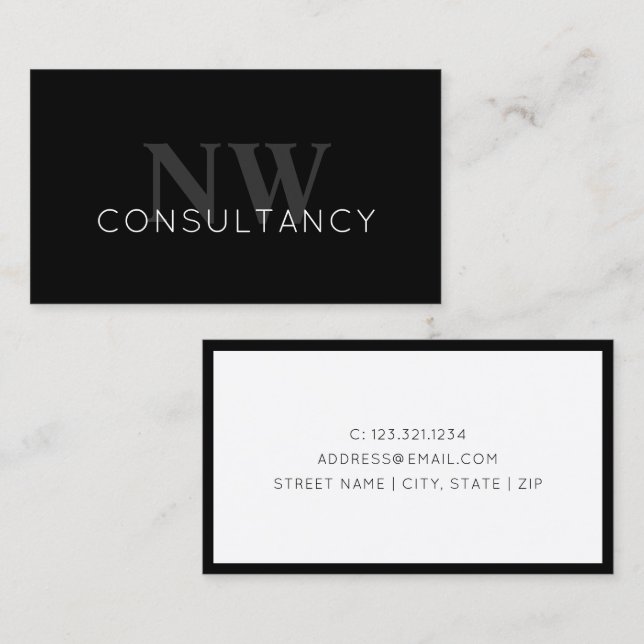 Elegant minimal black & white initials consultancy business card (Front/Back)