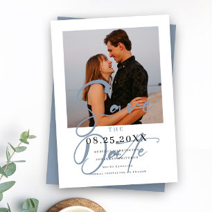 Elegant Minimal Blue Wedding Photo Save The Date