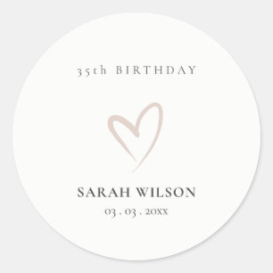 Elegant Minimal Blush Pink Heart Any Age Birthday Classic Round Sticker