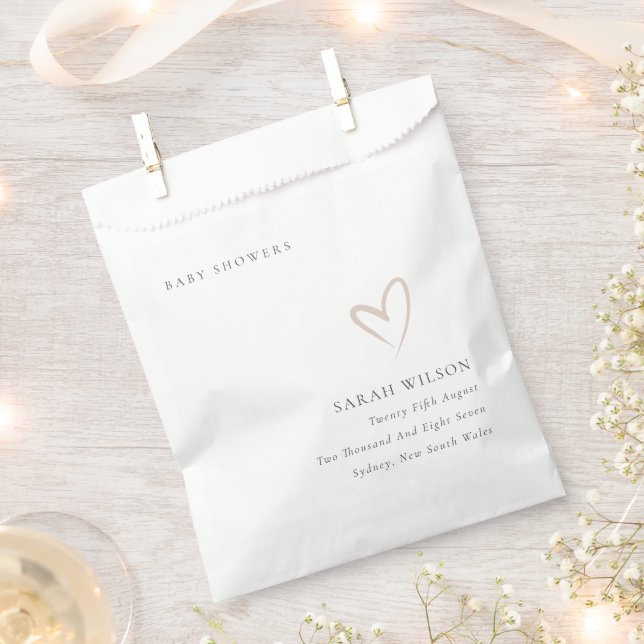Elegant Minimal Blush Pink Heart Baby Shower Favour Bag (Clipped)