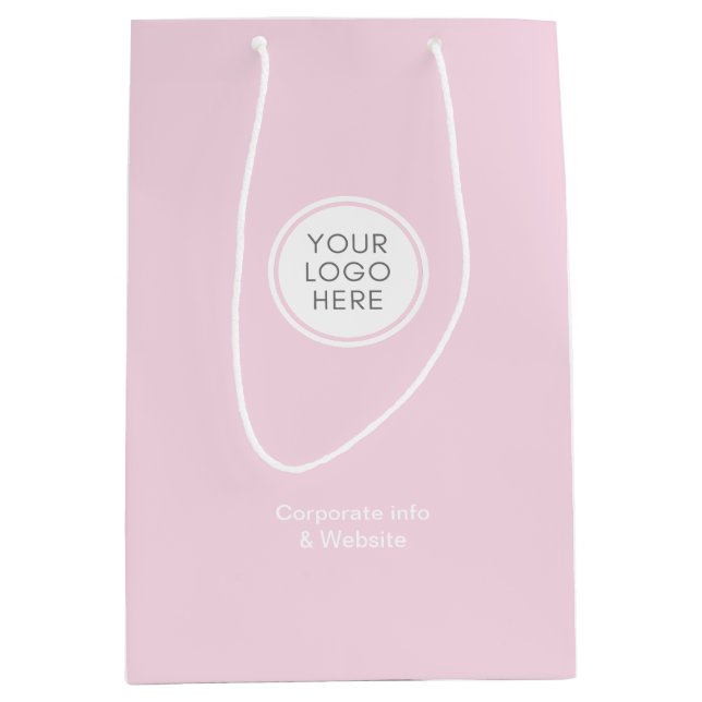 Elegant Minimal Blush Pink Logo Corporate Medium Gift Bag (Front)