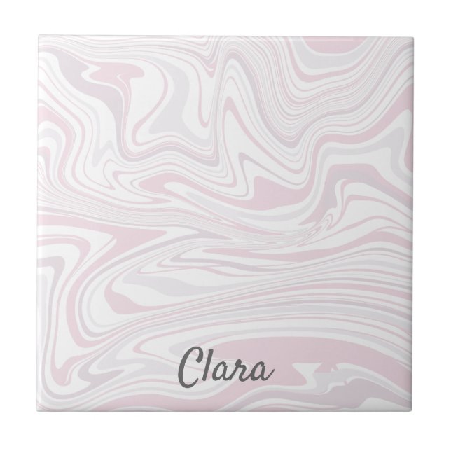 Elegant minimal blush pink & white marble look tile (Front)