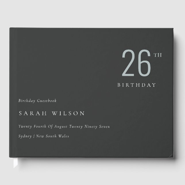Elegant Minimal Bold Black Blue Any Age Birthday Guest Book (Front)