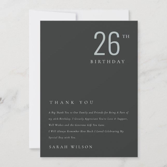 Elegant Minimal Bold Black Blue Any Age Birthday Thank You Card (Front)