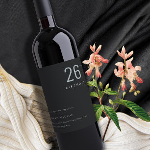 Elegant Minimal Bold Black Blue Any Age Birthday Wine Label