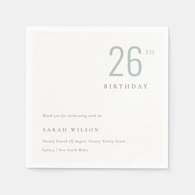 Elegant Minimal Bold  Dusky Blue Any Age Birthday Napkin (Front)