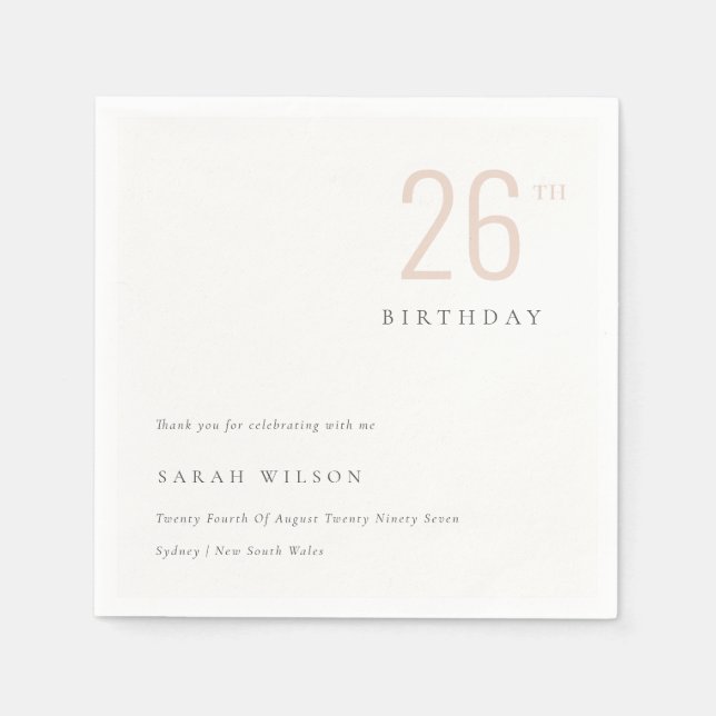 Elegant Minimal Bold  Dusky Blush Any Age Birthday Napkin (Front)